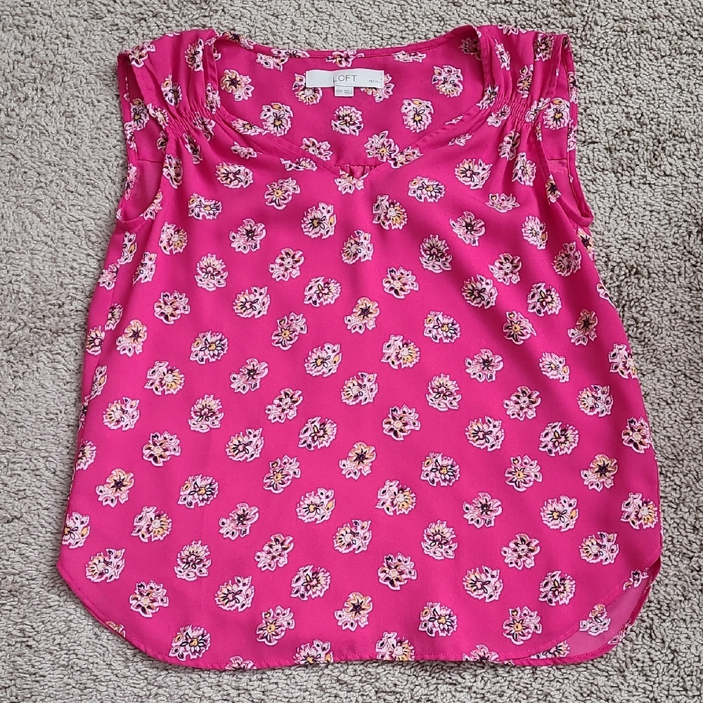 LOFT Vibrant Pink Floral Top